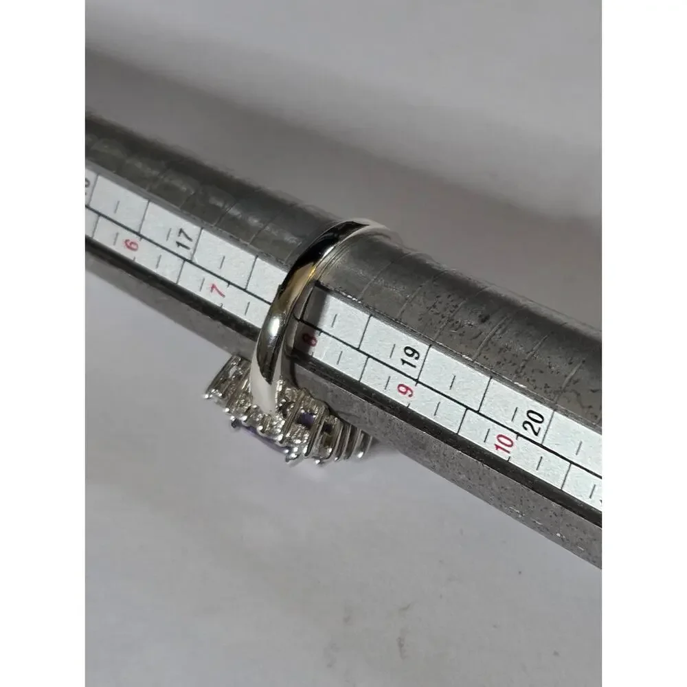Estate Sale Signed FAS 925 Sterling Silver Purple Cubic Zirconia Ring Size 8
